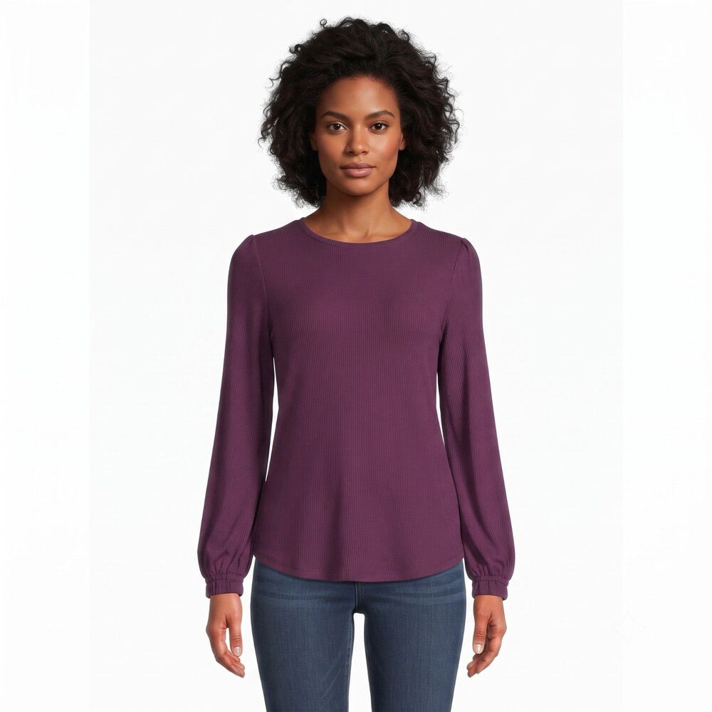 Grace The Perfect Fit Plum Balloon Sleeve Knit Top Size L